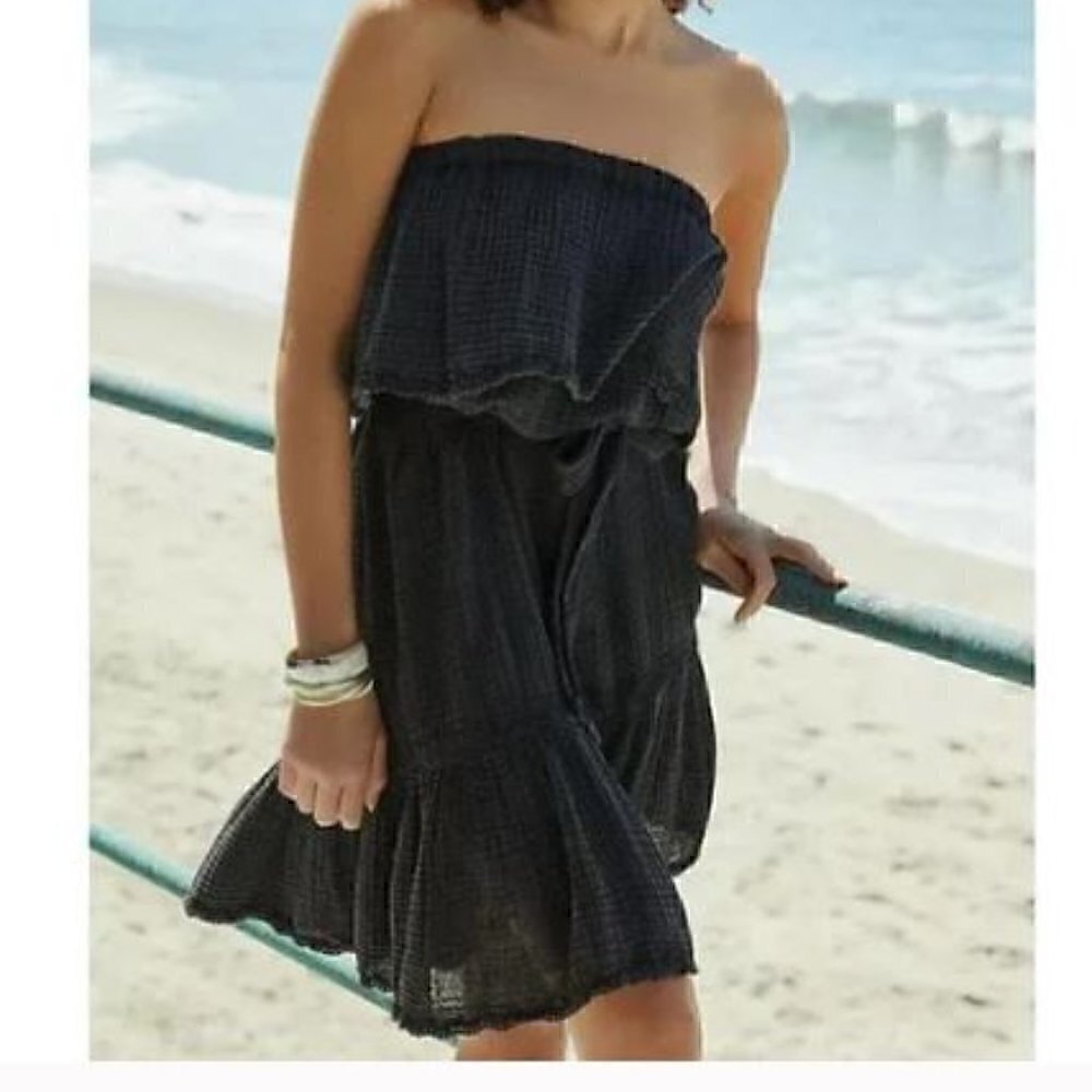 Anthropologie Black Strapless Belted Kona Dress Size Medium NWT